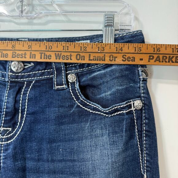 Miss Me Women's Signature Boot Jeans Cross Back Sequin Bling 28 Blue Denim - Picture 6 of 10